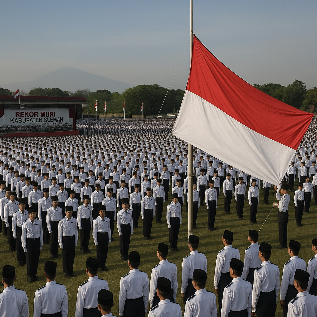 Pecahkan Rekor MURI, Ribuan Siswa Gelar Paskibra Raksasa Pengibaran Bendera Merah Putih