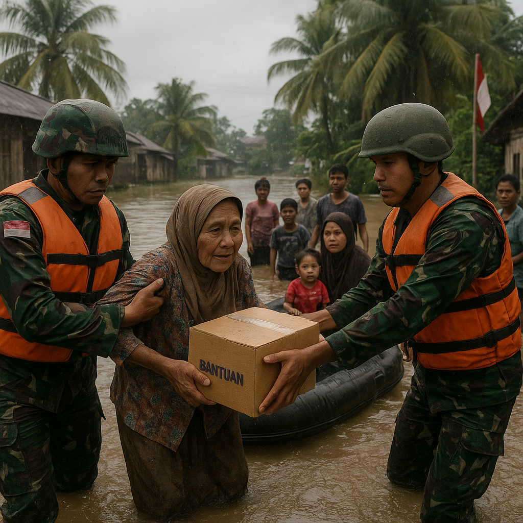 Prajurit TNI Bantu Warga Terdampak Banjir di Kalimantan Barat