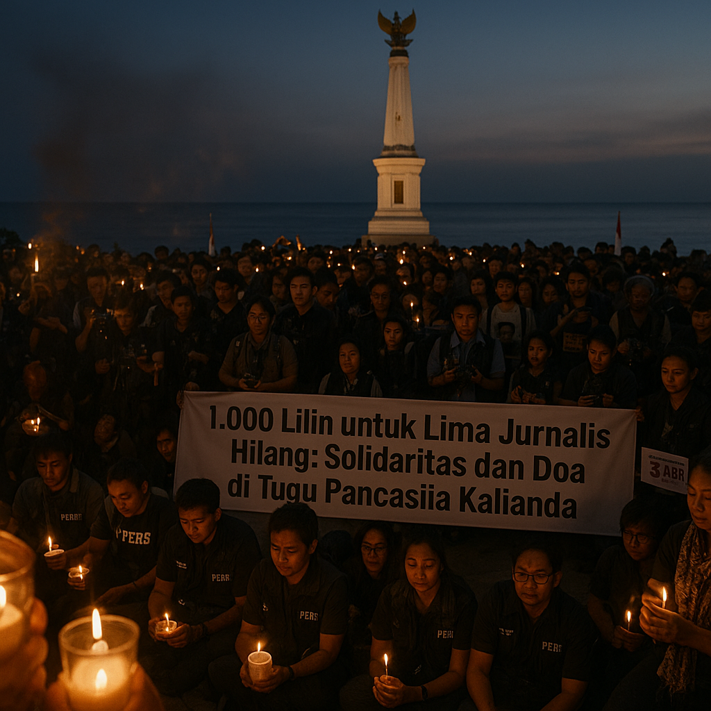 1.000 Lilin untuk Lima Jurnalis Hilang: Solidaritas dan Doa di Tugu Pancasila Kalianda