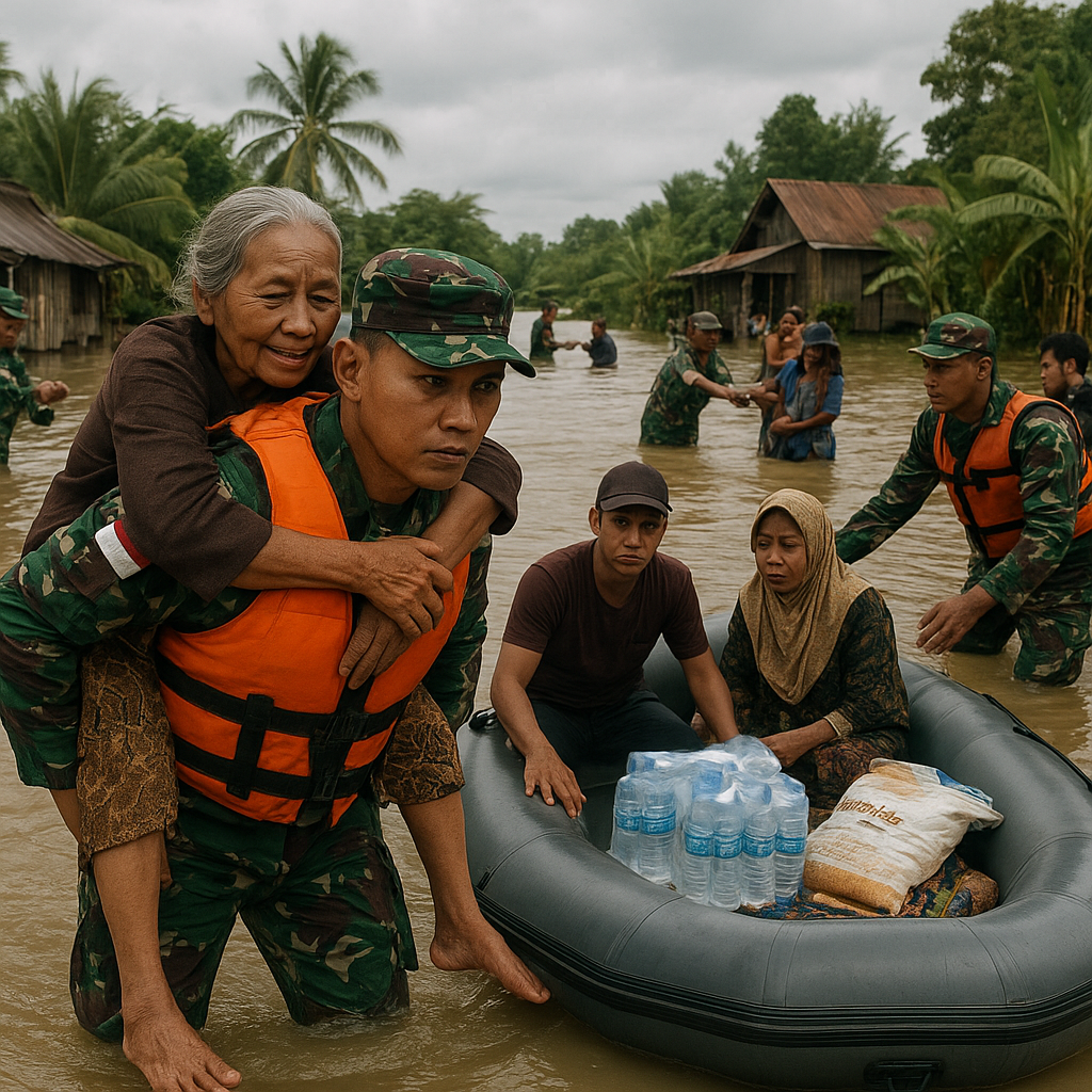 Prajurit TNI Bantu Warga Terdampak Banjir di Kalimantan, Bukti Bhakti Sosial Tanpa Henti