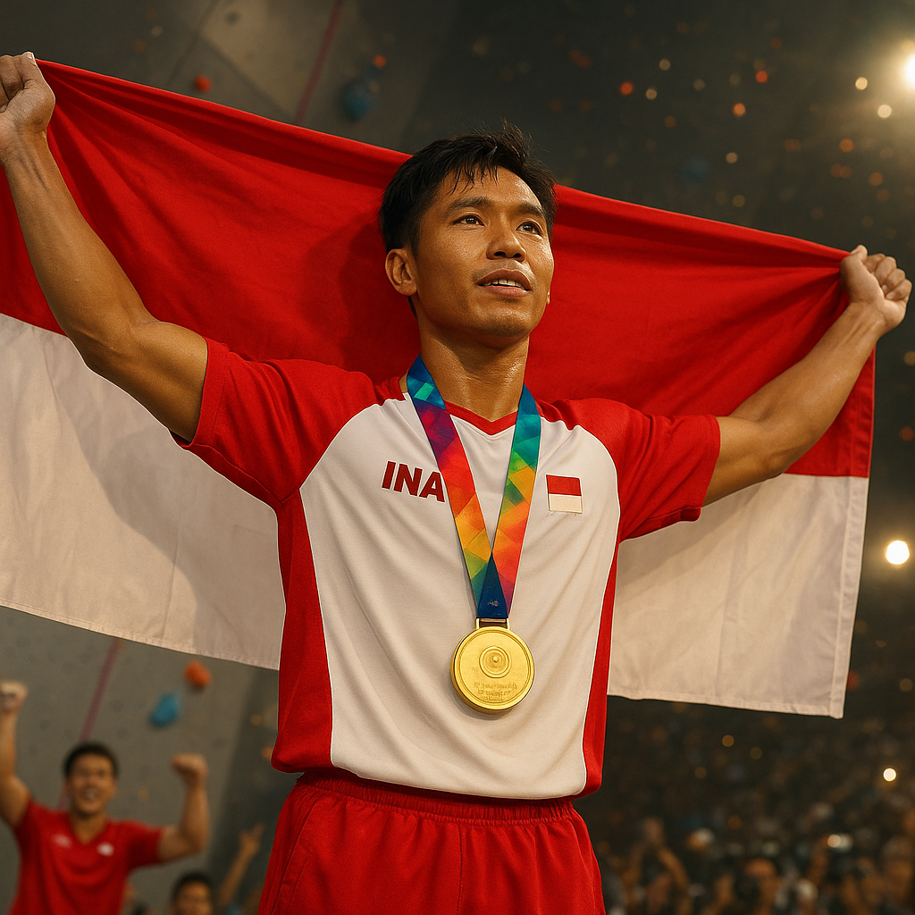 Atlet Panjat Tebing Indonesia Sumbang Emas di Asian Games, Kibarkan Merah Putih dengan Penuh Bangga