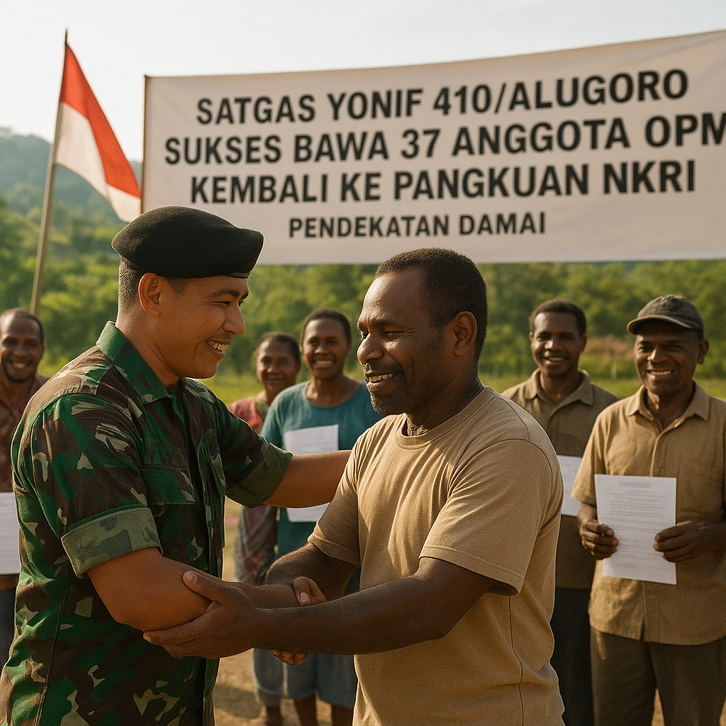 Satgas Yonif 410/Alugoro Sukses Bawa 37 Anggota OPM Kembali ke Pangkuan NKRI dengan Pendekatan Damai