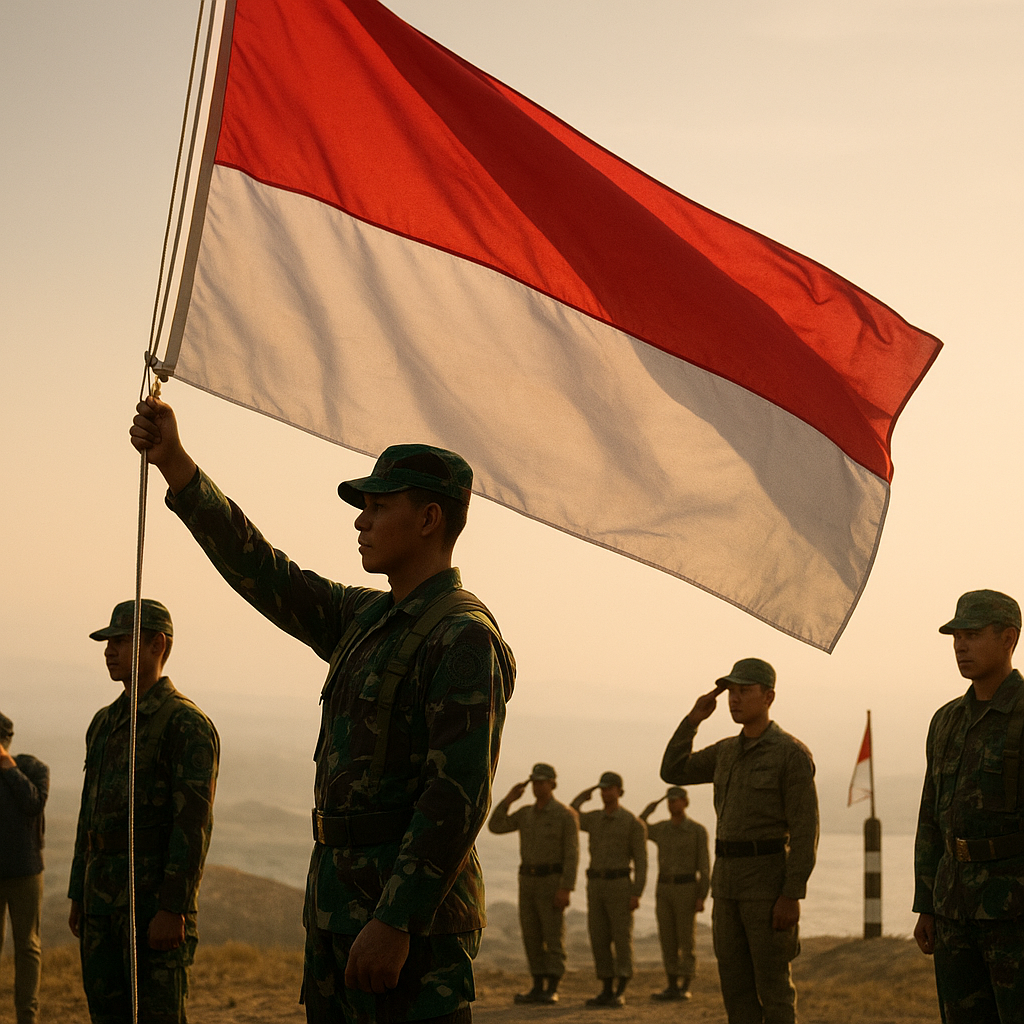 Upacara HUT ke-81 RI di Perbatasan, Prajurit TNI Yonif 642 Garuda Kujang Kibarkan Merah Putih di Ujung Negeri