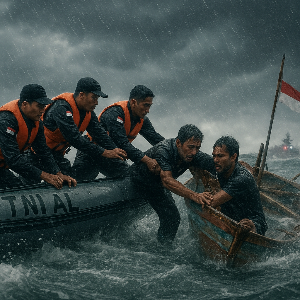 Prajurit TNI AL Selamatkan Nelayan Terombang-ambing di Selat Sunda